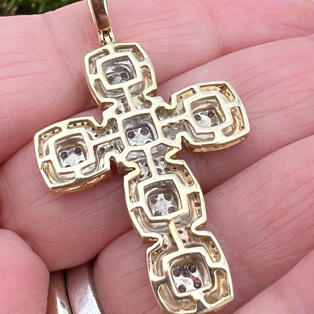 LARGE 10K YELLOW GOLD STATEMENT DIAMOND CROSS PENDANT ONE OF A KIND CUSTOM MADE - Picture 4 of 16